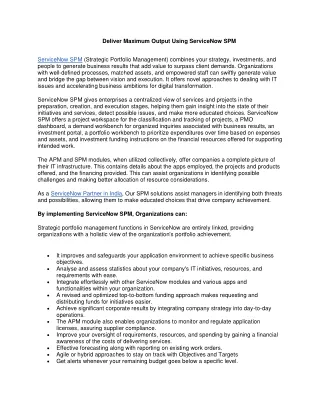 Deliver Maximum Output Using ServiceNow SPM