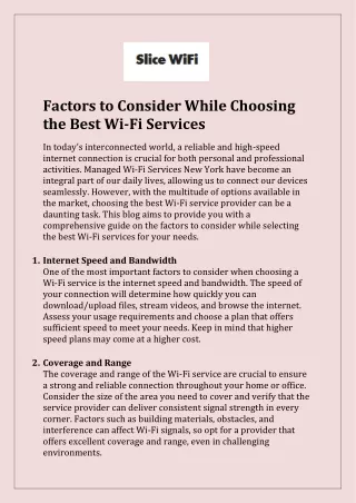 Factors to Consider While Choosing the Best Wi-Fi Services