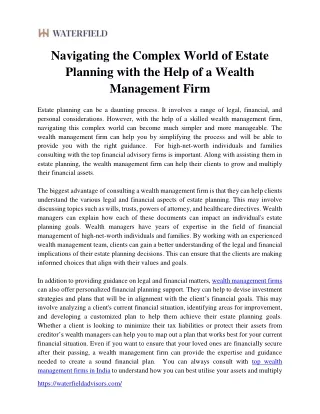 Navigating the Complex World of Estate Planning with the Help of a Wealth Management Firm