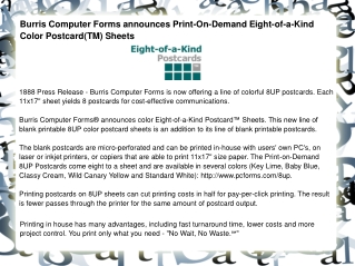 Burris Computer Forms announces Print-On-Demand Eight-of-a-K