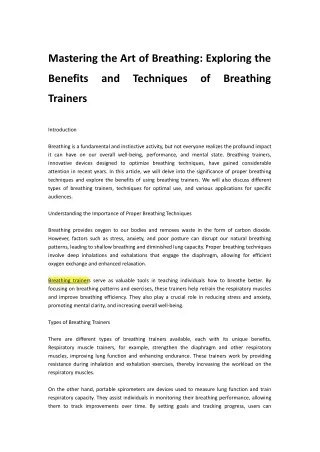 Mastering the Art of Breathing-Exploring the Benefits and Techniques of Breathing Trainers