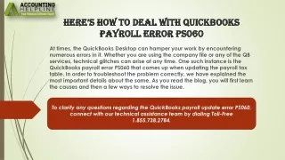 A Quick troubleshooting guide to resolve QuickBooks Payroll Error PS060