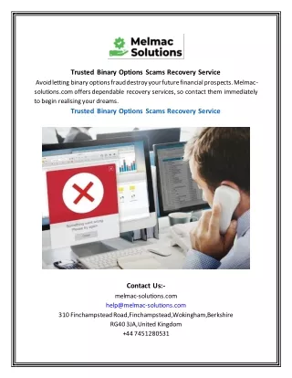 Trusted Binary Options Scams Recovery Service | Melmac-solutions.com