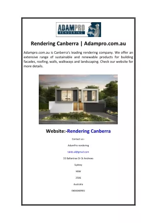 Rendering Canberra  Adampro.com.au