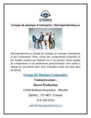 Groupe de musique d'entreprise  Stéréoproduction.ca