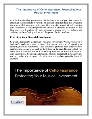 The Importance of Cello Insurance - Protecting Your Musical Investment