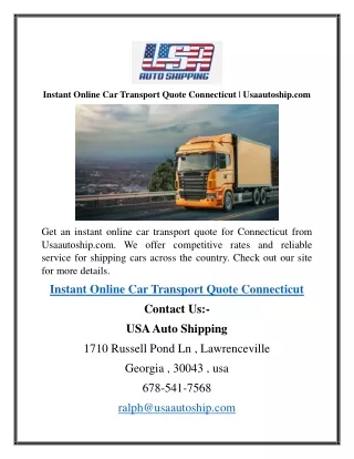 Instant Online Car Transport Quote Connecticut  Usaautoship