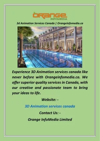 3d Animation Services Canada  Orangeinfomedia.ca