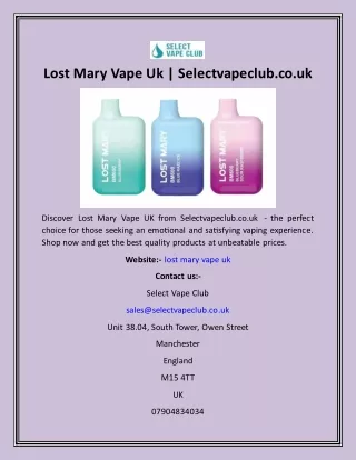 Lost Mary Vape Uk  Selectvapeclub.co.uk