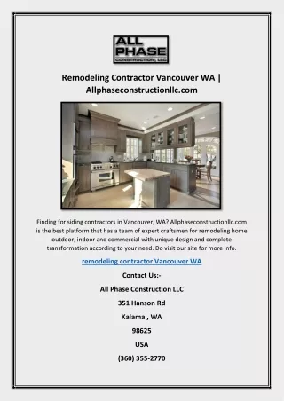 Remodeling Contractor Vancouver WA | Allphaseconstructionllc.com