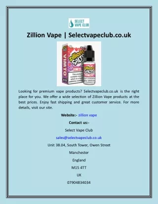 Zillion Vape  Selectvapeclub.co.uk