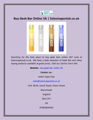 Buy Geek Bar Online Uk  Selectvapeclub.co.uk