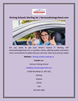 Driving Schools Sterling Va  Horizondrivingschool