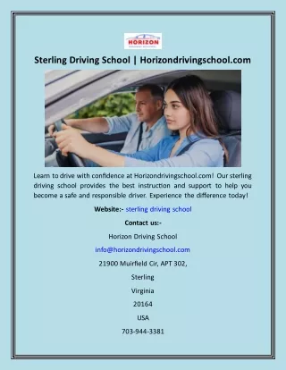 Sterling Driving School  Horizondrivingschool