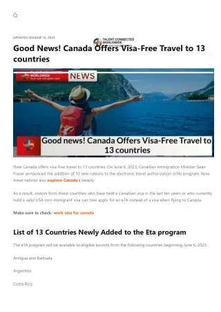 Good News! Canada Offers Visa-Free Travel to 13 countries