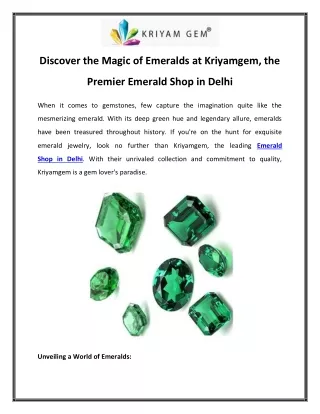 Discover the Magic of Emeralds at Kriyamgem, the Premier Emerald Shop in Delhi