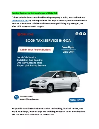 Easy Car Booking on the mobile app of Chiku Cab