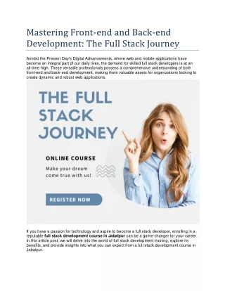 Mastering Front-end and Back-end Development: The Full Stack Journey