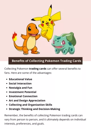 Benefits of Collecting Pokemon Trading Cards