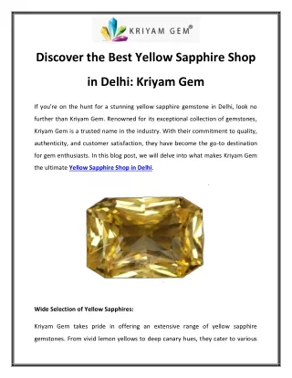 Discover the Best Yellow Sapphire Shop in Delhi Kriyam Gem