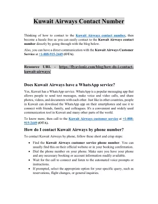 Kuwait Airways Contact Number |  1-888-915-2449