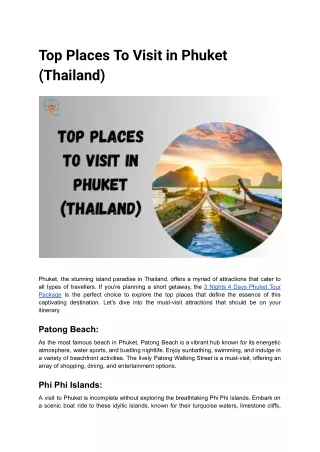 Top Places To Visit in Phuket (Thailand)