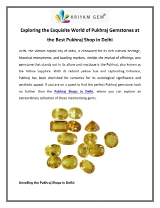 Exploring the Exquisite World of Pukhraj Gemstones at the Best Pukhraj Shop in Delhi