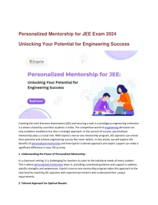 Personalized Mentorship for JEE Exam 2024 Unlocking Your Potential for Engineering Success