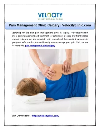 Pain Management Clinic Calgary | Velocityclinic.com