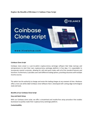 Explore the Benefits of Hivelance’s Coinbase Clone Script