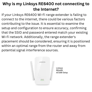 Why is my Linksys RE6400 not connecting to the Internet