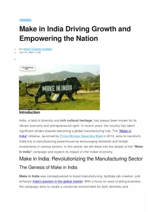 Make in India Driving Growth and Empowering the Nation