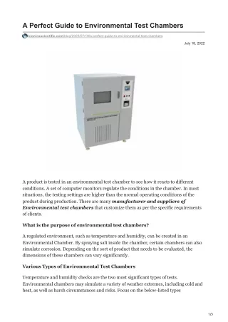 A Perfect Guide to Environmental Test Chambers.