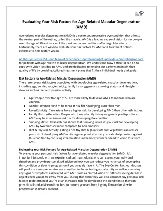 Evaluating Your Risk Factors for Age-Related Macular Degeneration (AMD)