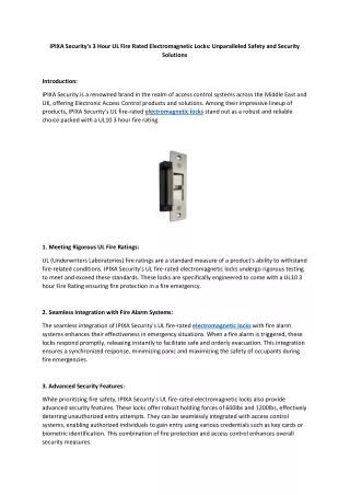 IPIXA Security's 3 Hour UL Fire Rated Electromagnetic Locks Unparalleled Safety and Security Solutions