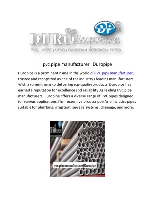 pvc pipe manufacturer