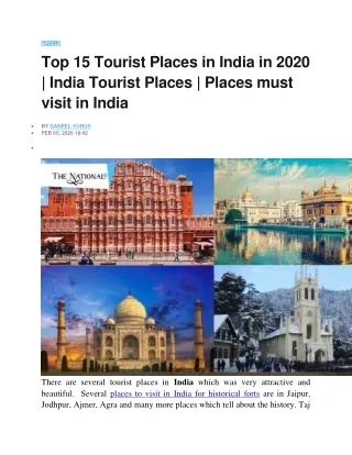Top 15 Tourist Places in India in 2020  India Tourist Places  must visit in India