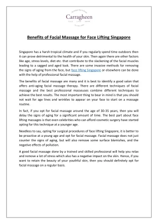 Benefits of Facial Massage for Face Lifting Singapore