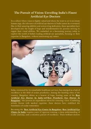 The Pursuit of Vision Unveiling India's Finest Artificial Eye Doctors