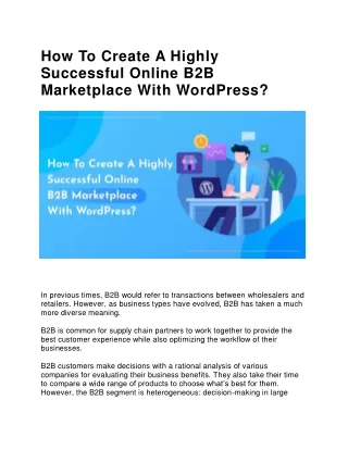 How To Create A Highly Successful Online B2B Marketplace With WordPress?