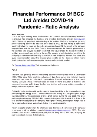 Financial Performance Of BGC Ltd Amidst COVID-19 Pandemic - Ratio Analysis