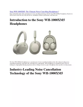 Sony WH-1000XM5 The Ultimate Noise Cancelling Headphones