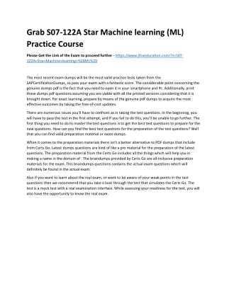 Grab S07-122A Star Machine learning (ML) Practice Course