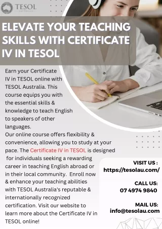 Elevate Your Teaching Skills with Certificate IV in TESOL