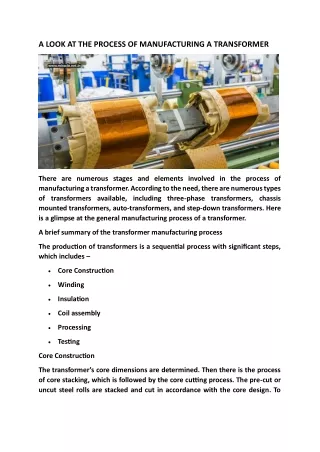 A LOOK AT THE PROCESS OF MANUFACTURING A TRANSFORMER