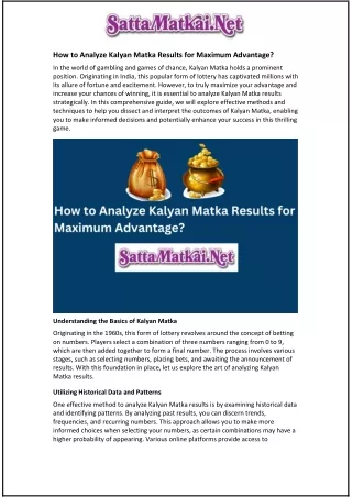 How to Analyze Kalyan Matka Results for Maximum Advantage?