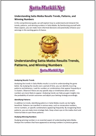 Understanding Satta Matka Results Trends, Patterns, and Winning Numbers