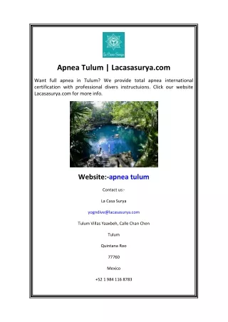 Apnea Tulum  Lacasasurya.com