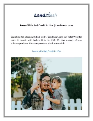 Loans With Bad Credit In Usa  Lendmesh.com  1