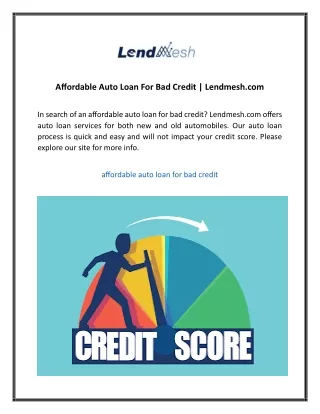 Affordable Auto Loan For Bad Credit  Lendmesh.com  4